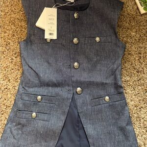 Veronica Beard Tamara Blue Melange Vest with Silver Buttons